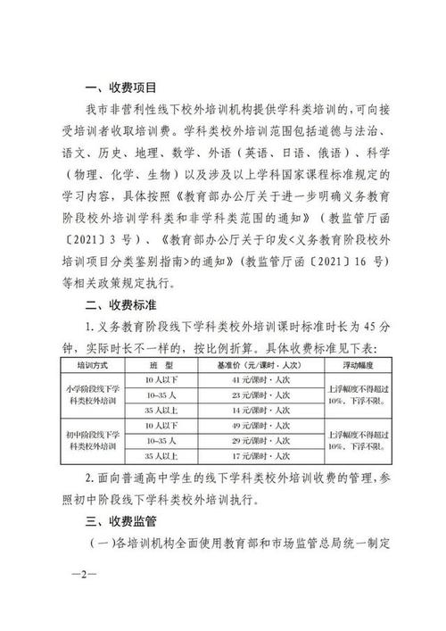 重磅濟南市義務教育和高中階段線下非營利性學科類校外培訓收費標準