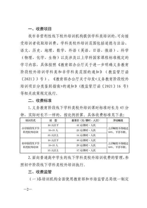 濟南市義務教育和高中階段線下非營利性學科類校外培訓收費標準確定